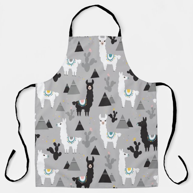 Seamless pattern of llama cactus and mountains apron (Front)