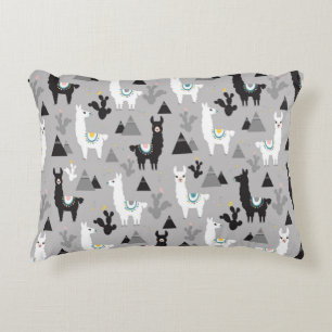 Seamless pattern of llama cactus and mountains decorative cushion