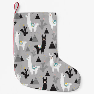 Seamless pattern of llama cactus and mountains small christmas stocking