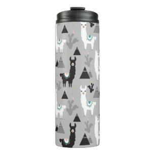 Seamless pattern of llama cactus and mountains thermal tumbler