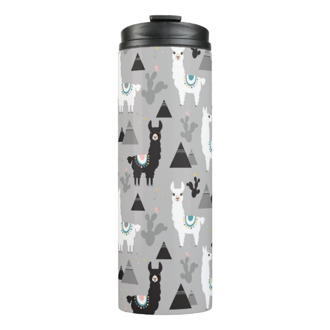 Seamless pattern of llama cactus and mountains thermal tumbler (Front)