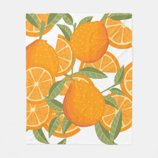 Seamless pattern of orange citrus yellow fruit who fleece blanket