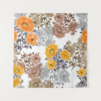 Seamless pattern of orange, yellow, beige flowers tapestry