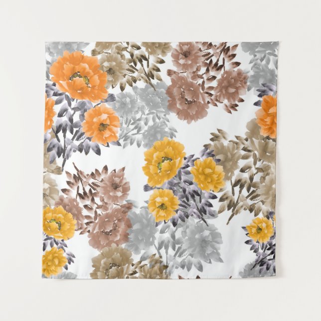 Seamless pattern of orange, yellow, beige flowers  tapestry (Front)