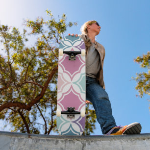 Seamless pattern of pastel colored geometric shape skateboard