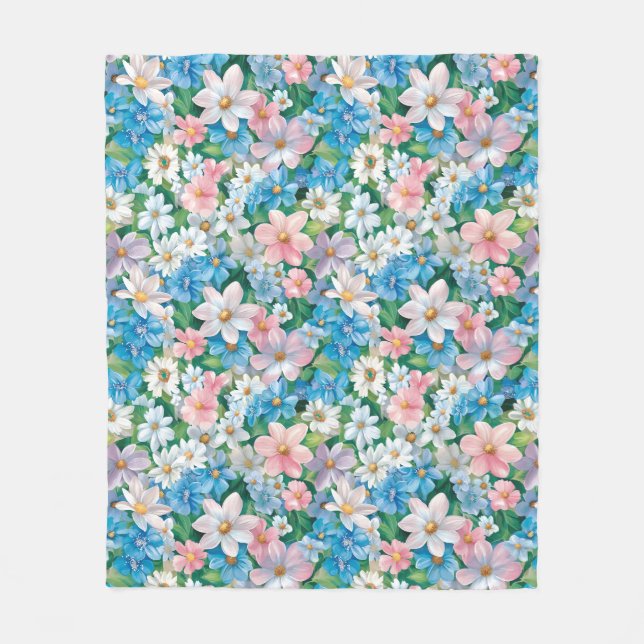 Seamless pattern of pastel-coloured flowers fleece blanket (Front)