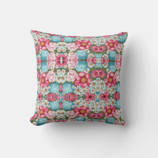 Seamless pattern of pink, blue, and white hydrang Cushion