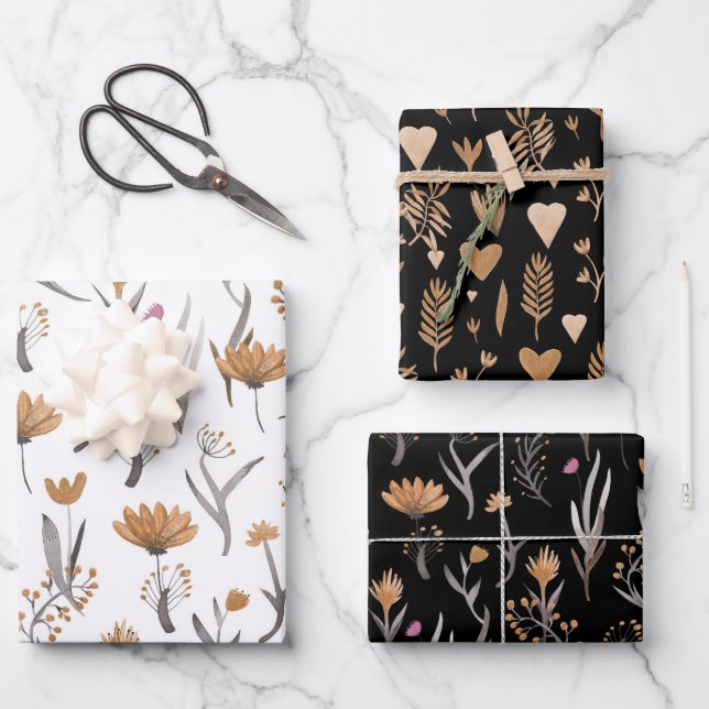 Seamless pattern of plants in boho style wrapping paper sheet (Front)