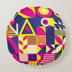 Seamless Pattern of Pop and Colourful Abstract Geo Round Cushion