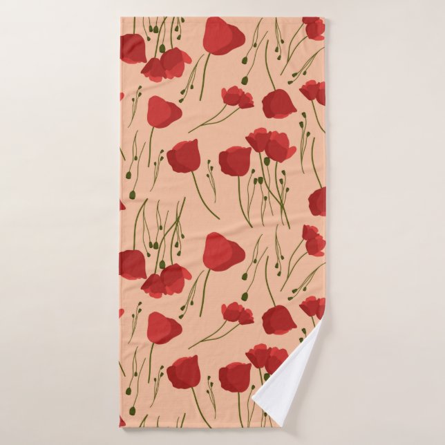 Seamless pattern of poppy on a beige backgroundabs bath towel (Bath Towel)