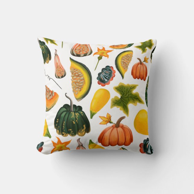 Seamless pattern of pumpkins and leaves on an isol cushion (Front)