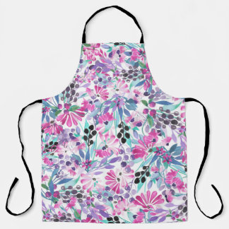 Seamless pattern of purple flowers and berries,blu apron