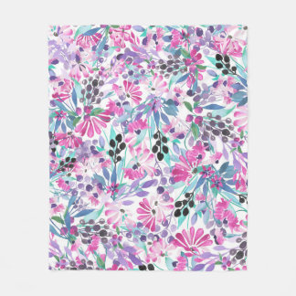 Seamless pattern of purple flowers and berries,blu fleece blanket