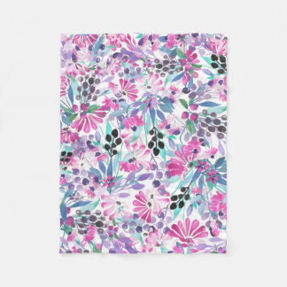 Seamless pattern of purple flowers and berries,blu fleece blanket