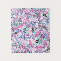 Seamless pattern of purple flowers and berries,blu