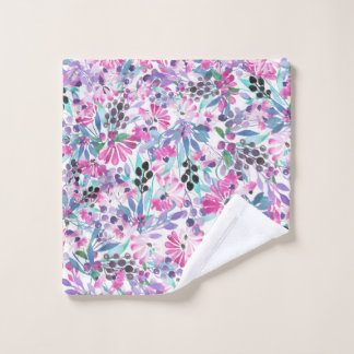 Seamless pattern of purple flowers and berries,blu wash cloth