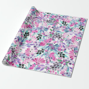Seamless pattern of purple flowers and berries,blu wrapping paper