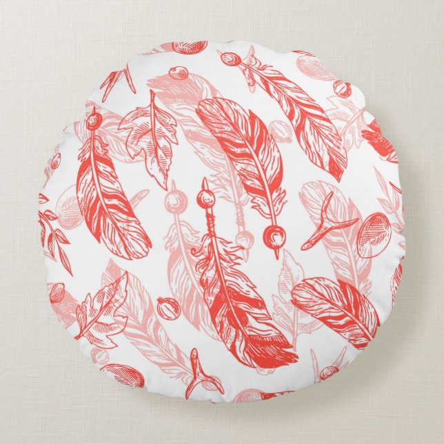 Seamless Pattern of Red Feathers  Throw Pillow (Front)