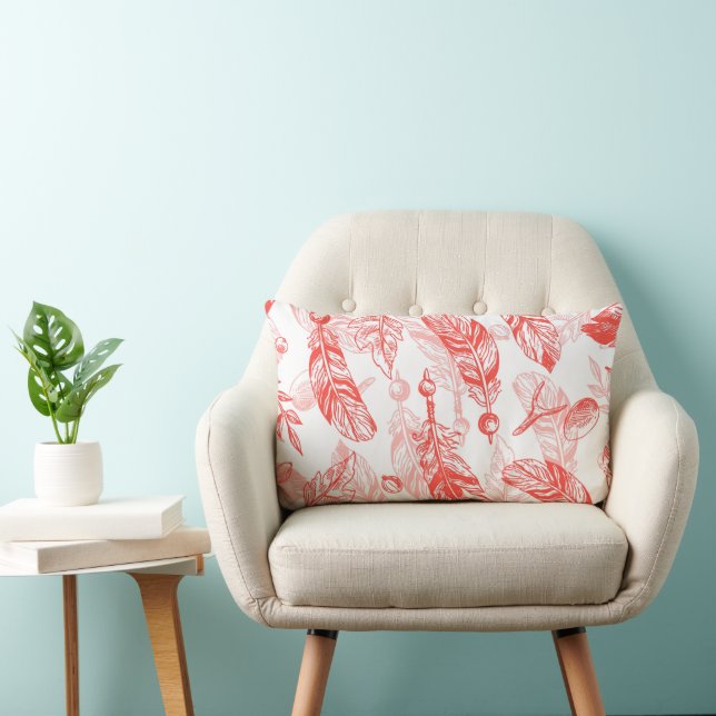 Seamless Pattern of Red Feathers  Throw Pillow (Chair)