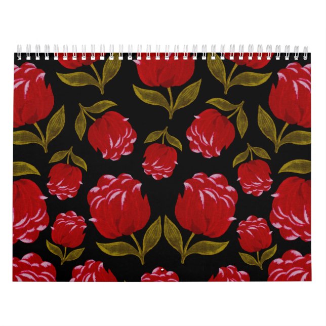 Seamless pattern of red roses on black background  calendar (Cover)