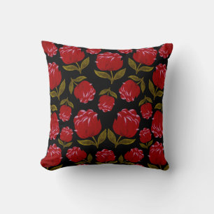 Seamless pattern of red roses on black background cushion
