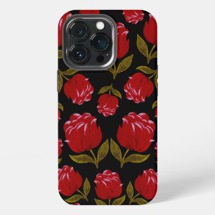 Seamless pattern of red roses on black background iPhone 13 pro case