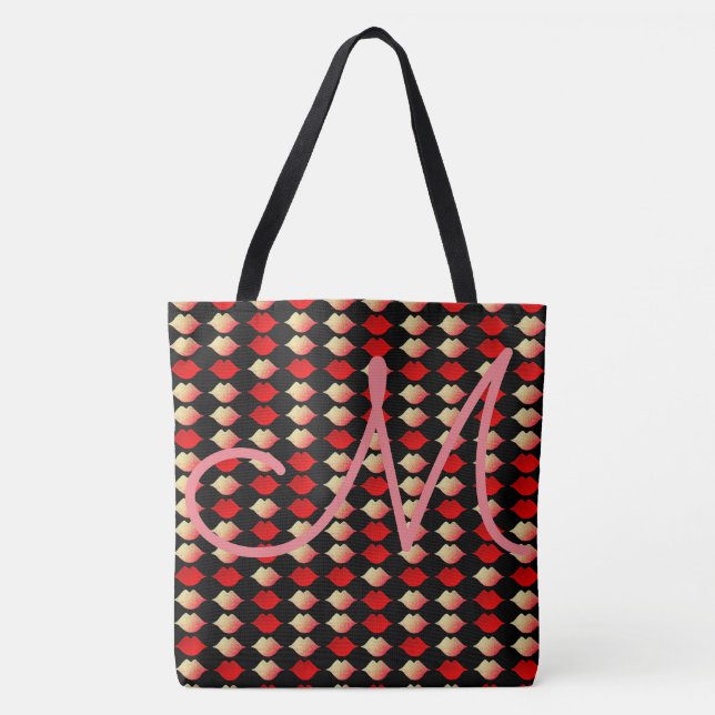 seamless pattern of reddish lips with initial tote bag (Front)