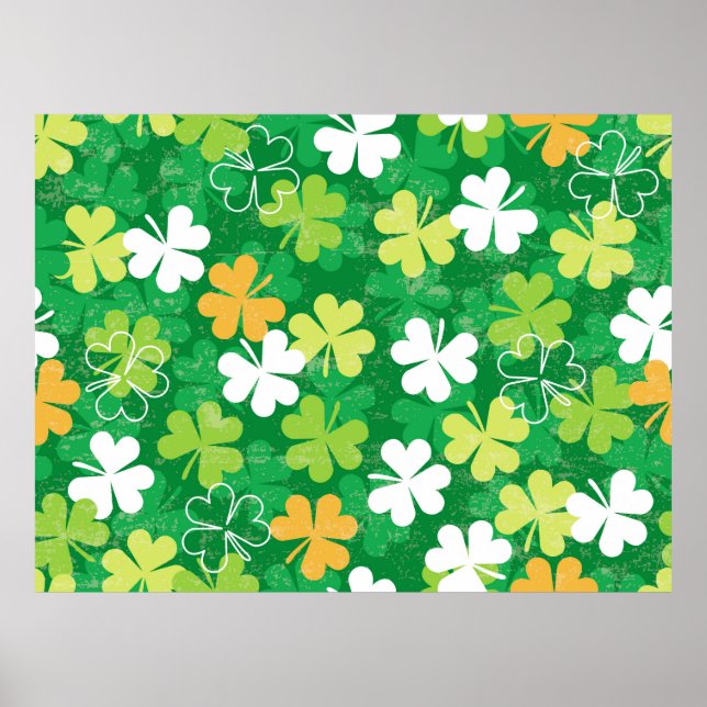 Seamless pattern of scattered clovers and shamrock poster (Front)