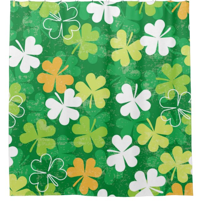 Seamless pattern of scattered clovers and shamrock shower curtain (Front)