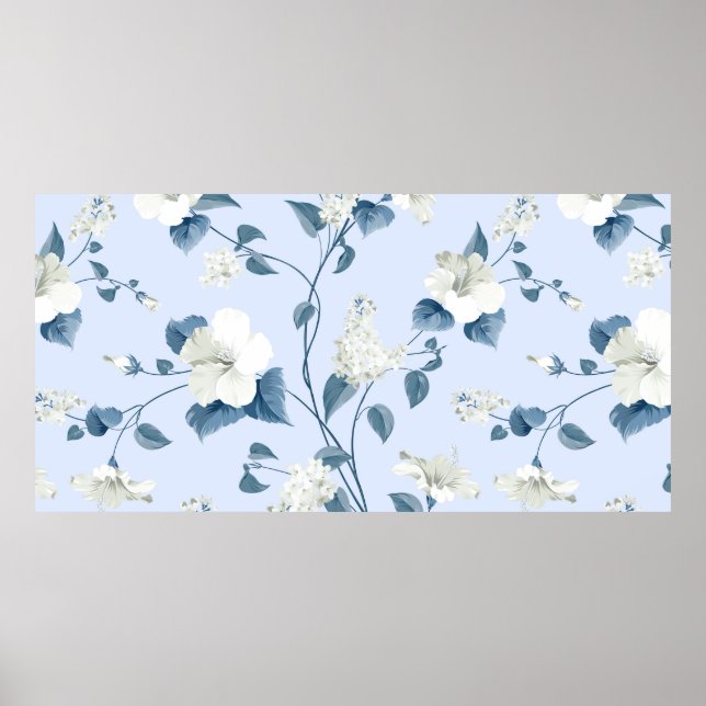 Seamless pattern of siringa and hibiscus flowers p poster (Front)