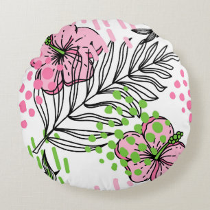 Seamless pattern of tropical elements, hand-drawn round cushion