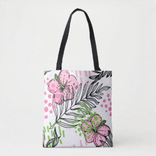 Seamless pattern of tropical elements, hand-drawn tote bag