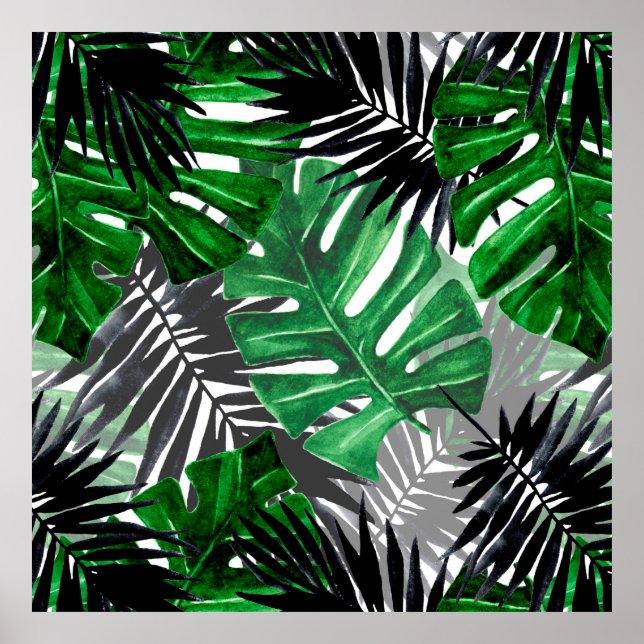 seamless pattern of tropical leaves and elements o poster (Front)