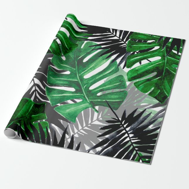 seamless pattern of tropical leaves and elements o wrapping paper (Unrolled)