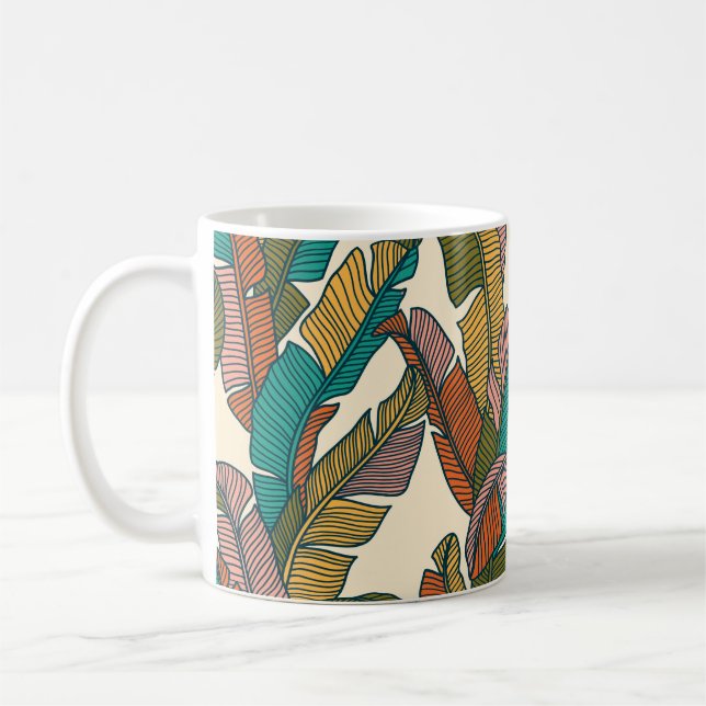 Seamless pattern of tropical palms leaves coffee mug (Left)
