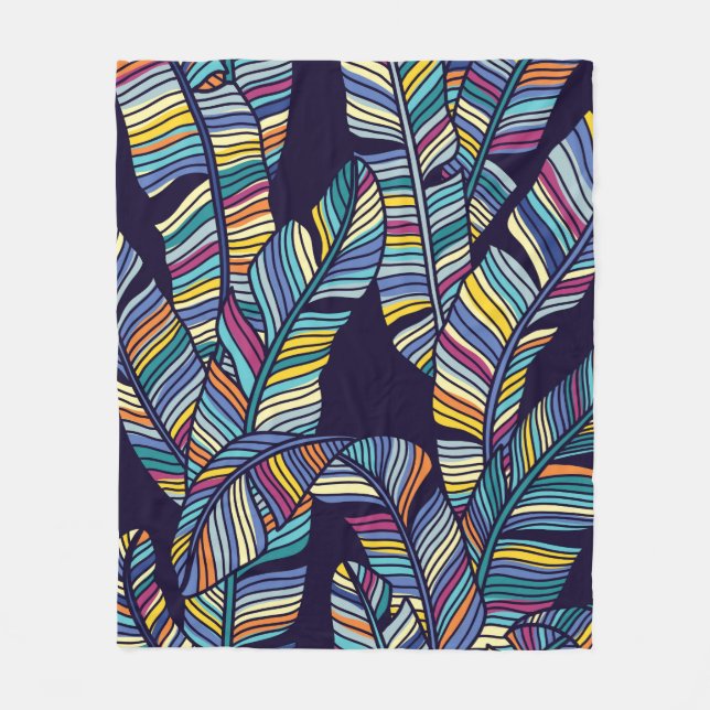 Seamless pattern of Tropical palms leaves Fleece Blanket (Front)