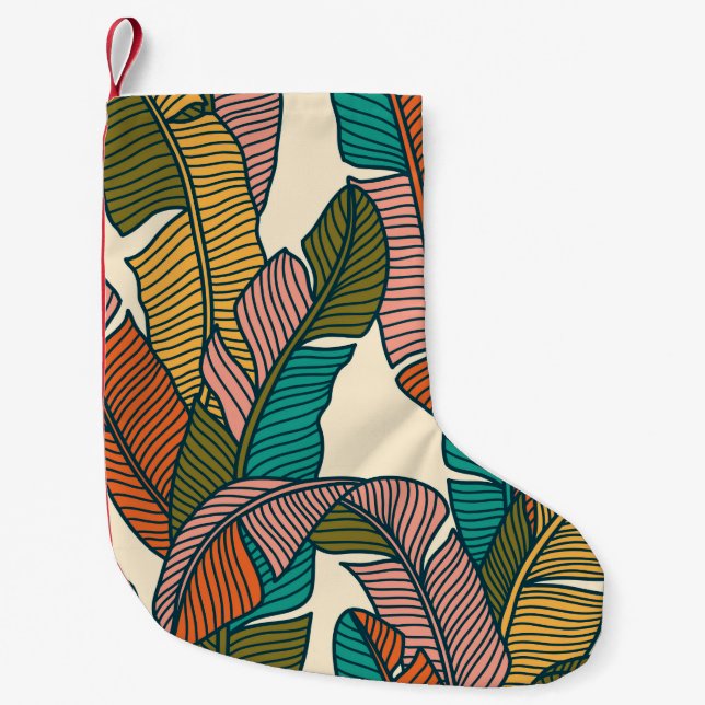 Seamless pattern of tropical palms leaves small christmas stocking (Front)