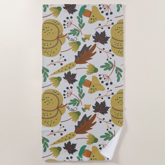 Seamless pattern of tropical pumpkins and carrots beach towel (Front)