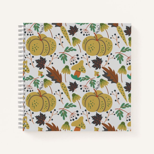 Seamless pattern of tropical pumpkins and carrots notebook (Front)
