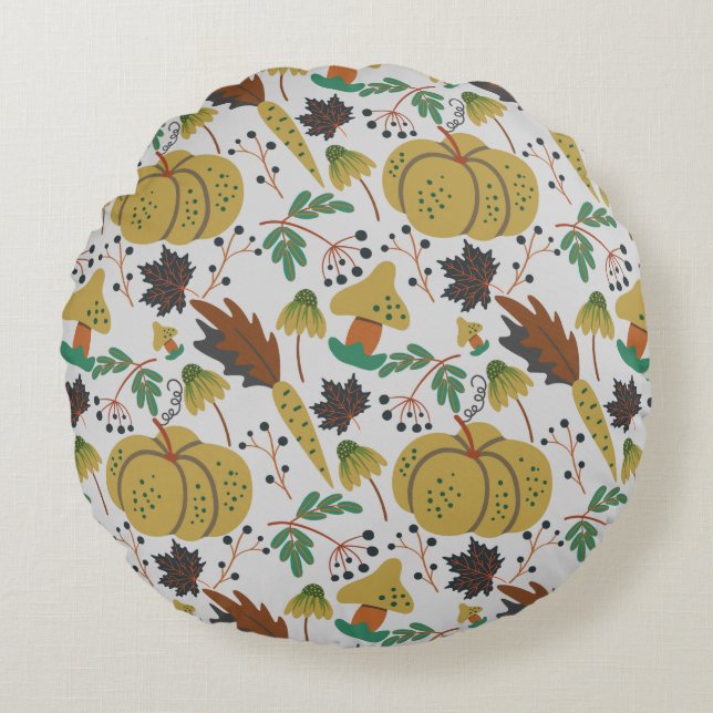 Seamless pattern of tropical pumpkins and carrots round cushion (Front)