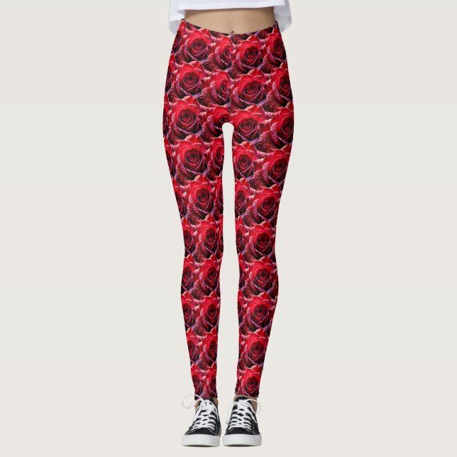 Seamless Pattern of Vibrant Red Roses – Dense Digi Leggings (Front)