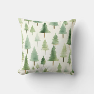 Seamless Pattern of Water coloured Pine Tree Fores Cushion