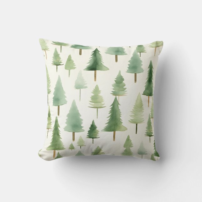 Seamless Pattern of Water coloured Pine Tree Fores Cushion (Front)