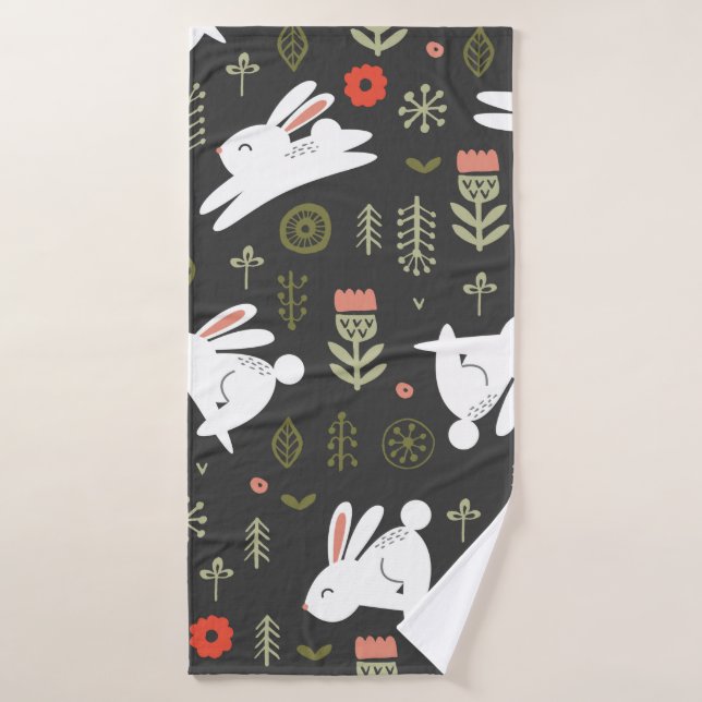 Seamless pattern on a dark background. Cute white  Bath Towel (Bath Towel)