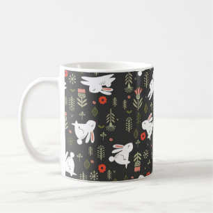 Seamless pattern on a dark background. Cute white Coffee Mug