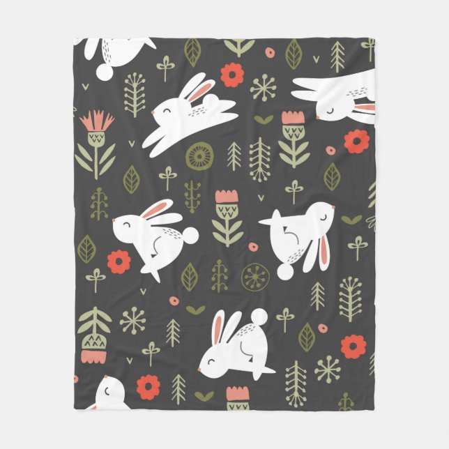 Seamless pattern on a dark background. Cute white  Fleece Blanket (Front)