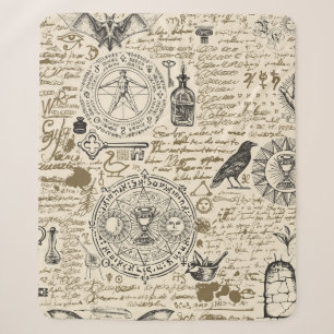 seamless pattern on a theme of alchemy in vintage sherpa blanket