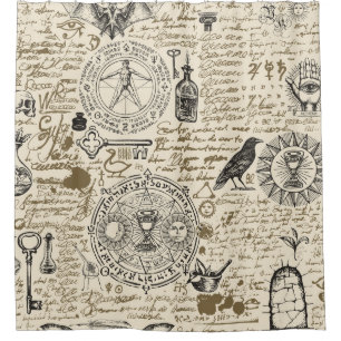  seamless pattern on a theme of alchemy in vintage shower curtain