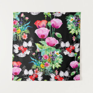 Seamless pattern on black background. Colorful ill Tapestry