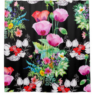 Seamless pattern on black background. Colourful il Shower Curtain